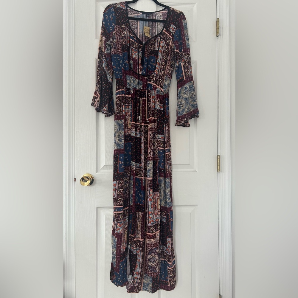 NWT American Eagle Long Sleeve Patchwork Maxi Dre… - image 2